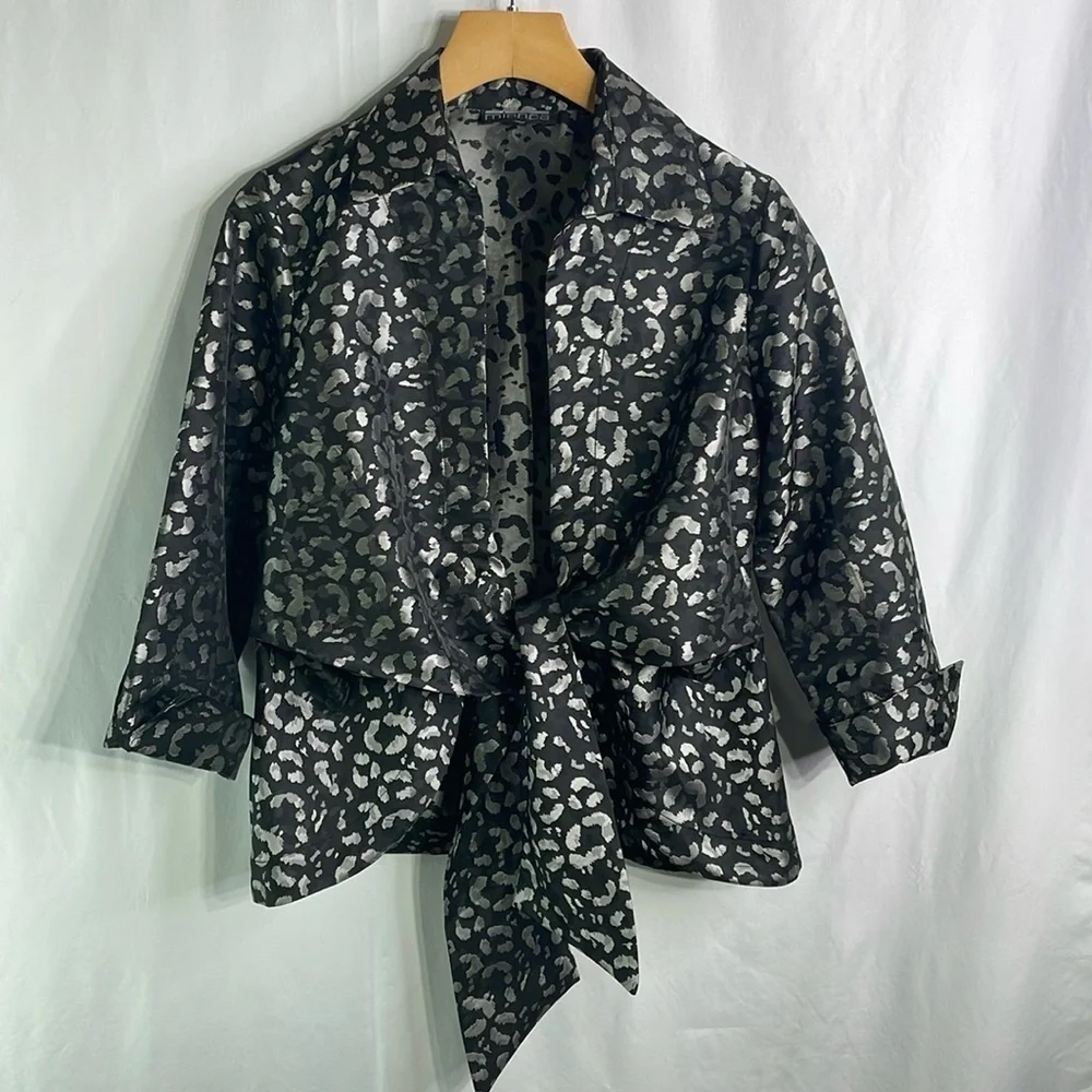 Mishca black, silver gray, tie front, elegant blouse jacket